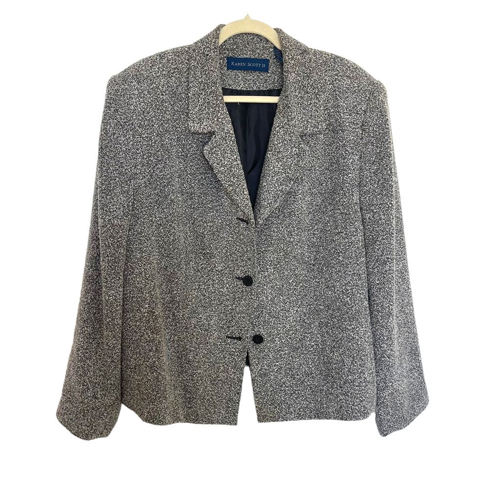 Karen Scott II Black & White Tweed Coat Blazer W/ Shoulder Pads 20 W